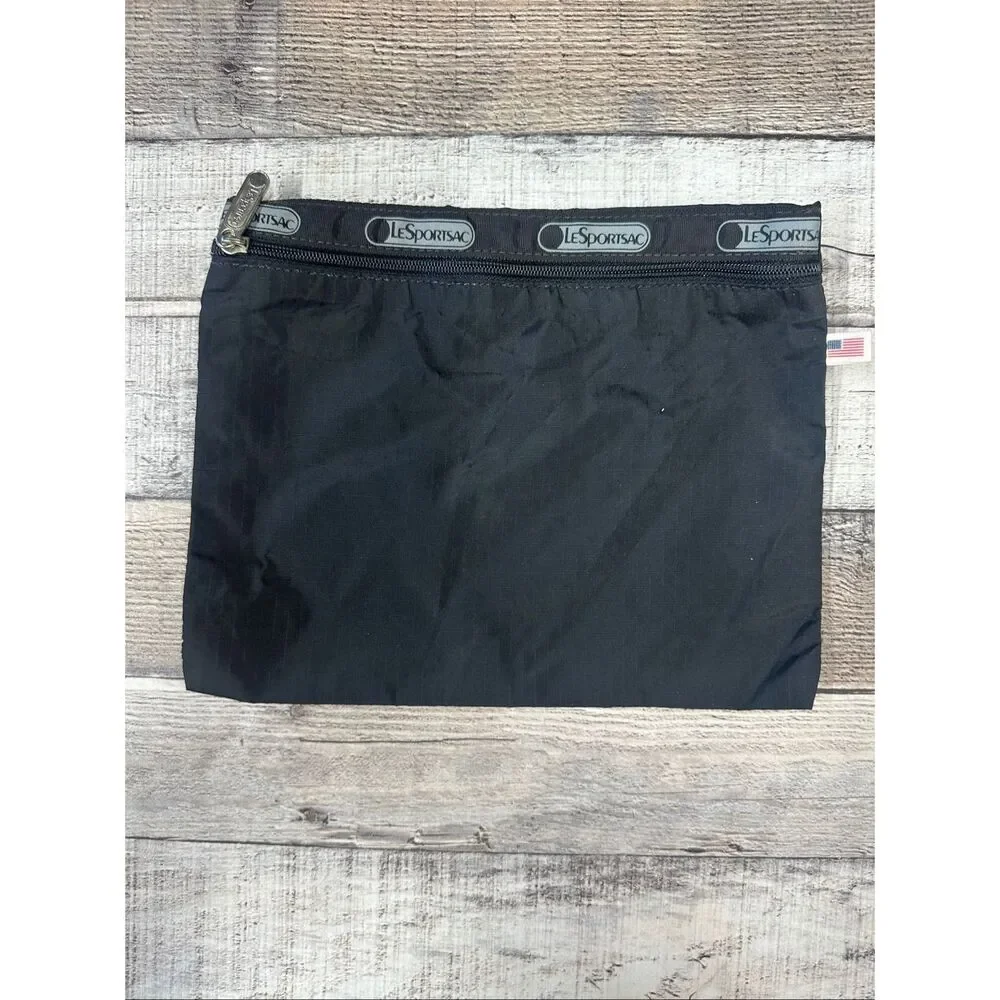 LeSportsac Small Black Nylon Zipper Pouch Makeup Cosmetic Bag School Pencil Pen